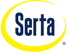 Serta logo with yellow and blue design.